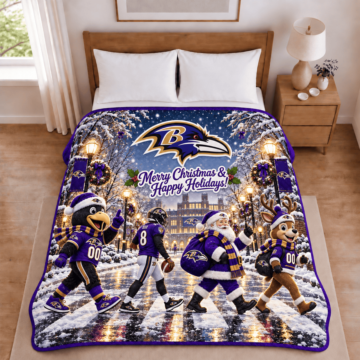Baltimore Ravens Christmas Football Blanket – Holiday Gift for Fans