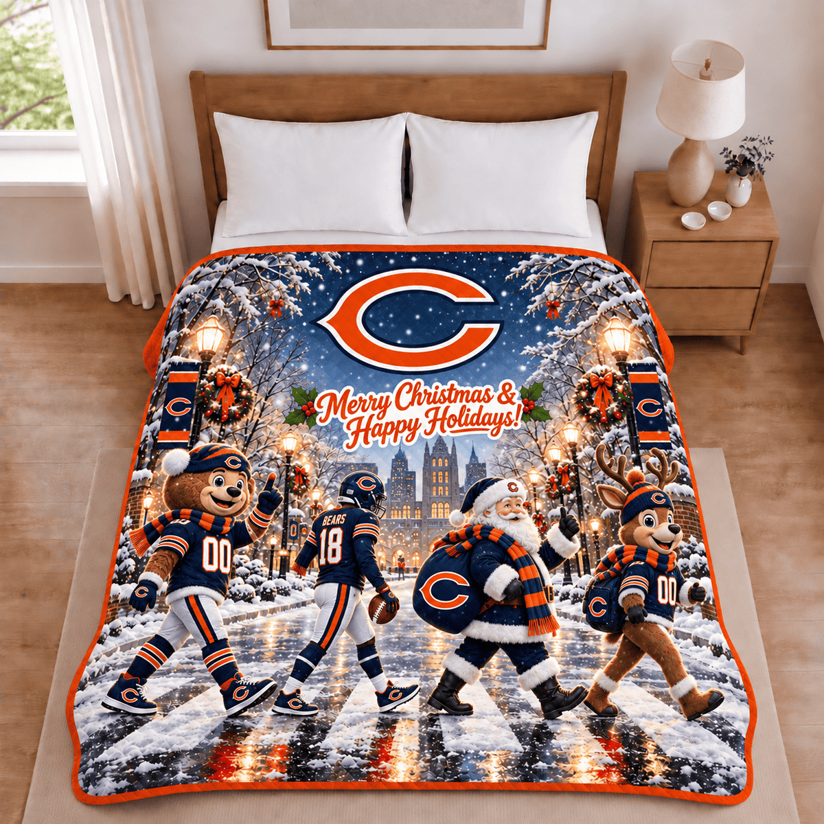 Chicago Bears Christmas Football Blanket – Holiday Gift for Fans