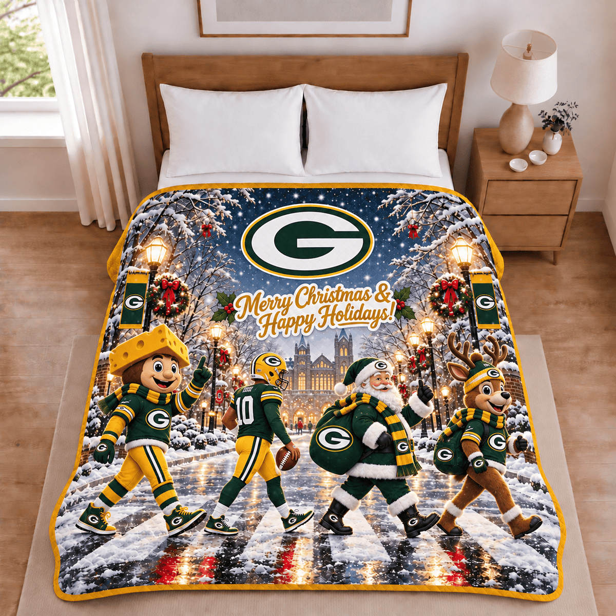 Green Bay Packers Christmas Football Blanket – Holiday Gift for Fans