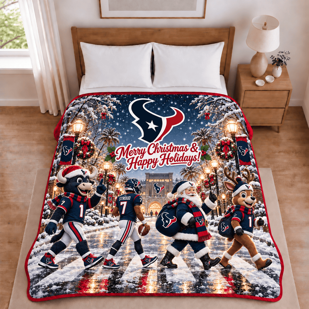 Houston Texans Christmas Football Blanket – Holiday Gift for Fans