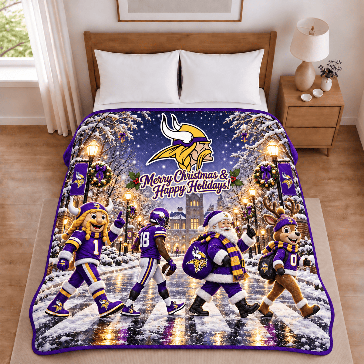 Minnesota Vikings Christmas Football Blanket – Holiday Gift for Fans