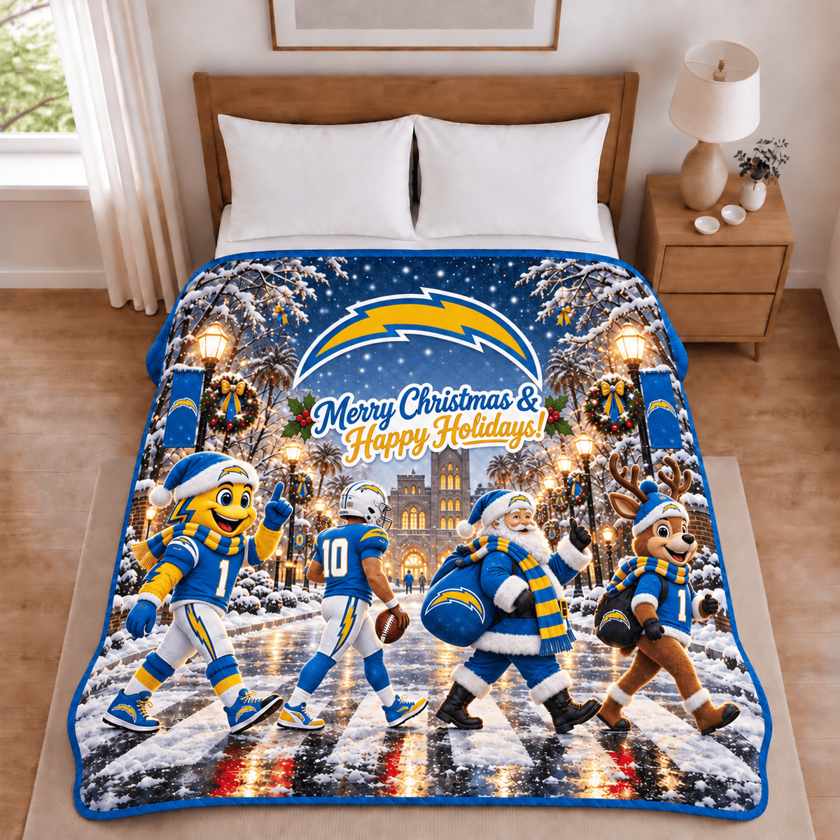 Los Angeles Chargers Christmas Football Blanket – Holiday Gift for Fans