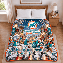 Miami Dolphins Christmas Football Blanket – Holiday Gift for Fans