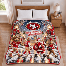San Francisco 49ers Christmas Football Blanket – Holiday Gift for Fans