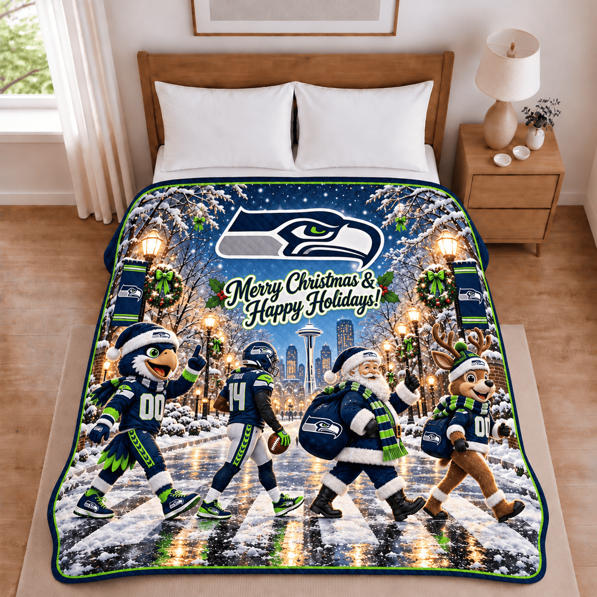 Seattle Seahawks Christmas Football Blanket – Holiday Gift for Fans