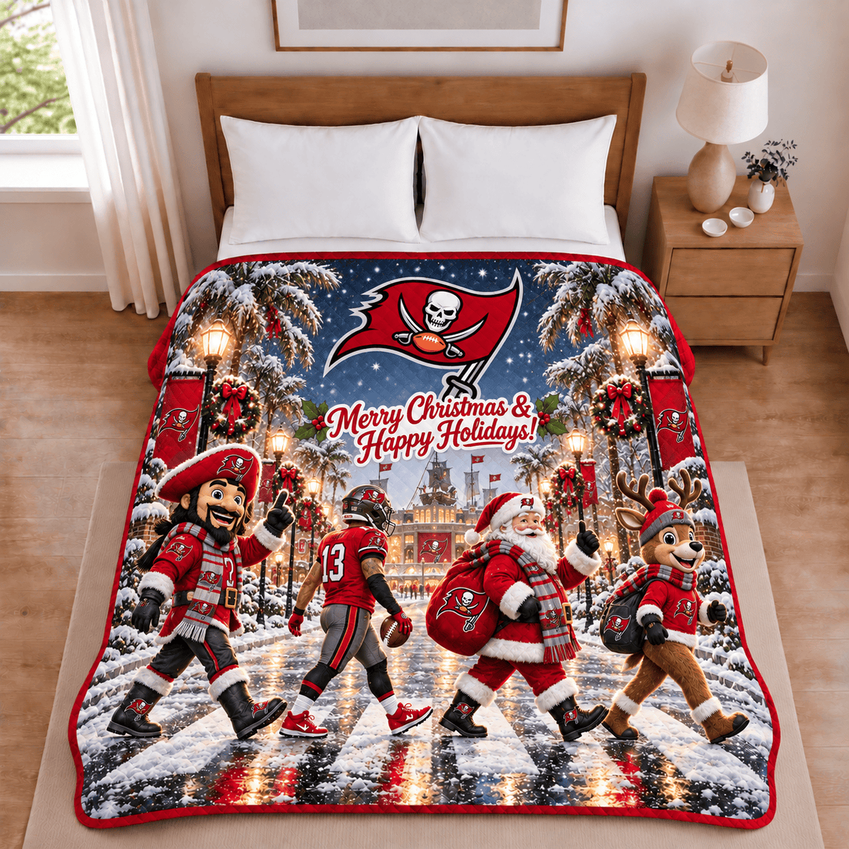 Tampa Bay Buccaneers Christmas Football Blanket – Holiday Gift for Fans