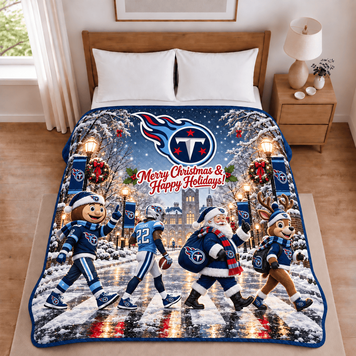 Tennessee Titans Christmas Football Blanket – Holiday Gift for Fans