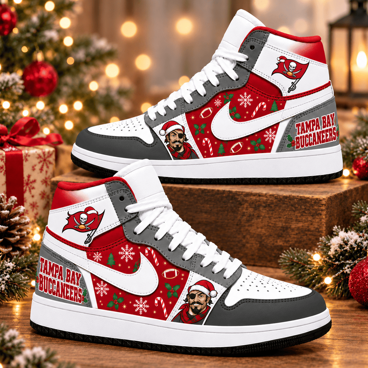 Tampa Bay Buccaneers Premium Football AJ1 Shoes High – Holiday Fan Gift