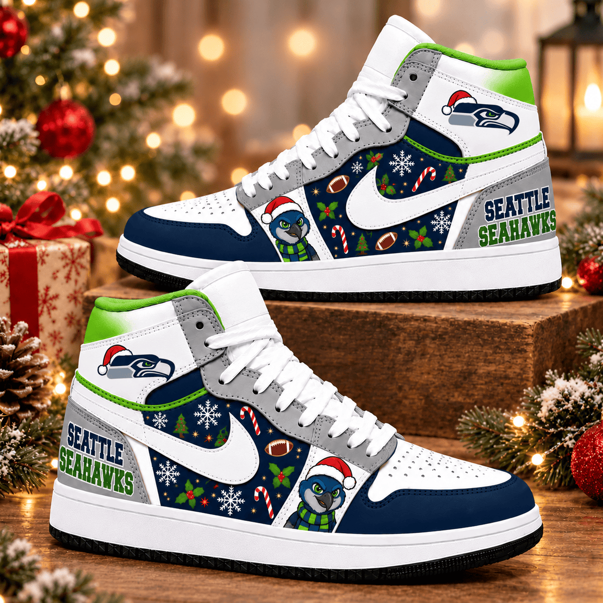 Seattle Seahawks Premium Football AJ1 Shoes High – Holiday Fan Gift