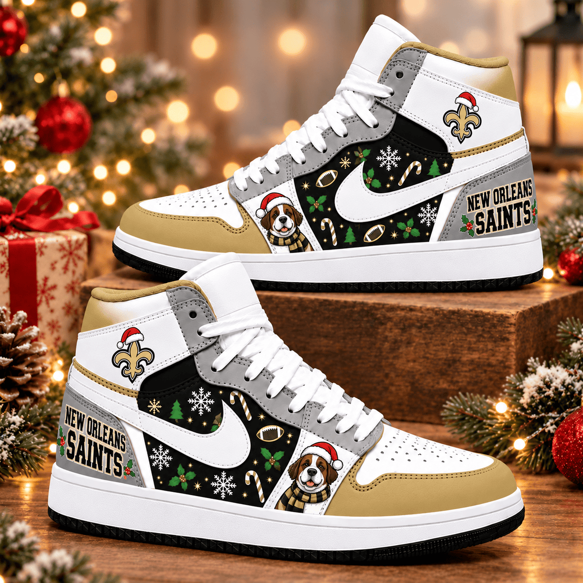 New Orleans Saints Premium Football AJ1 Shoes High – Holiday Fan Gift