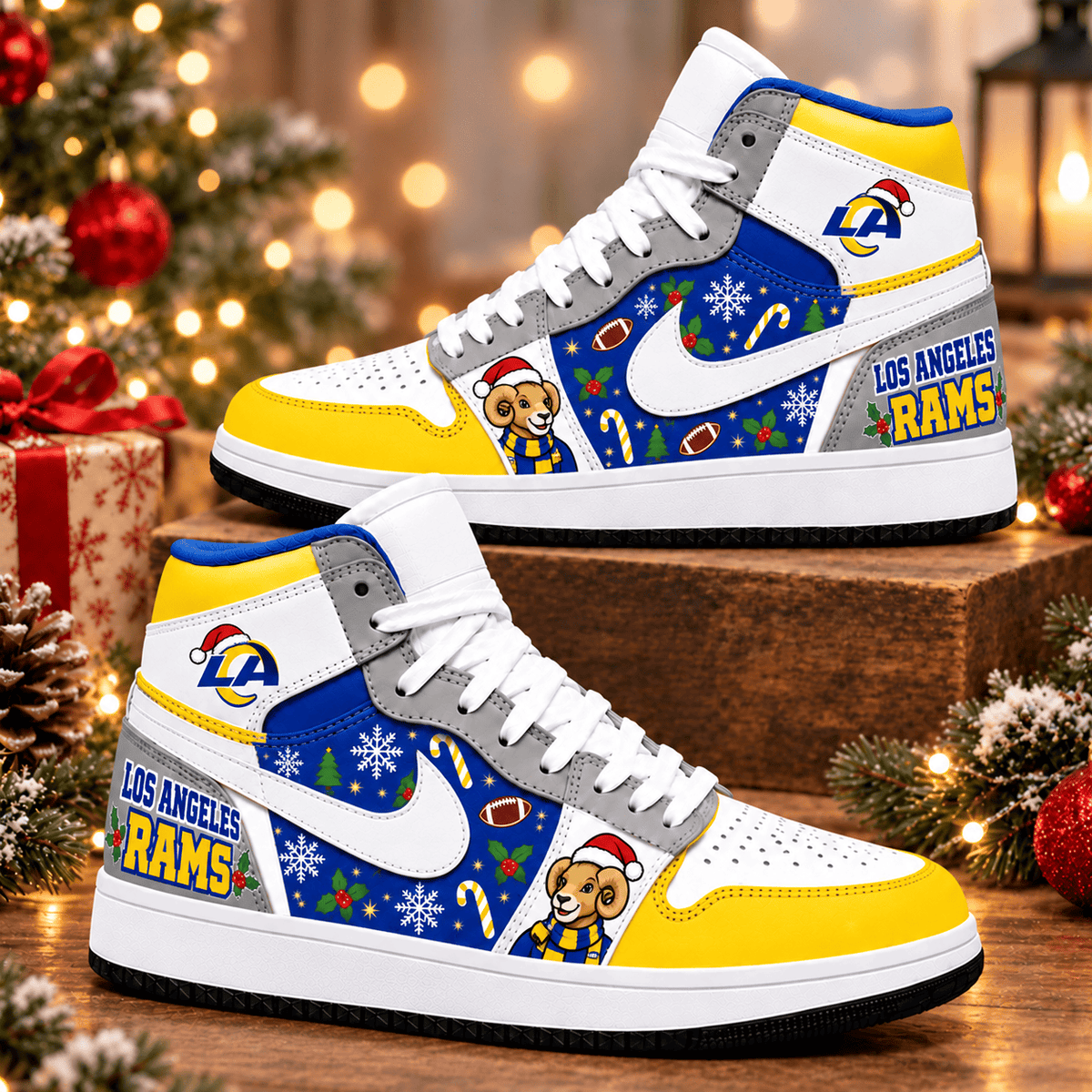 Los Angeles Rams Premium Football AJ1 Shoes High – Holiday Fan Gift