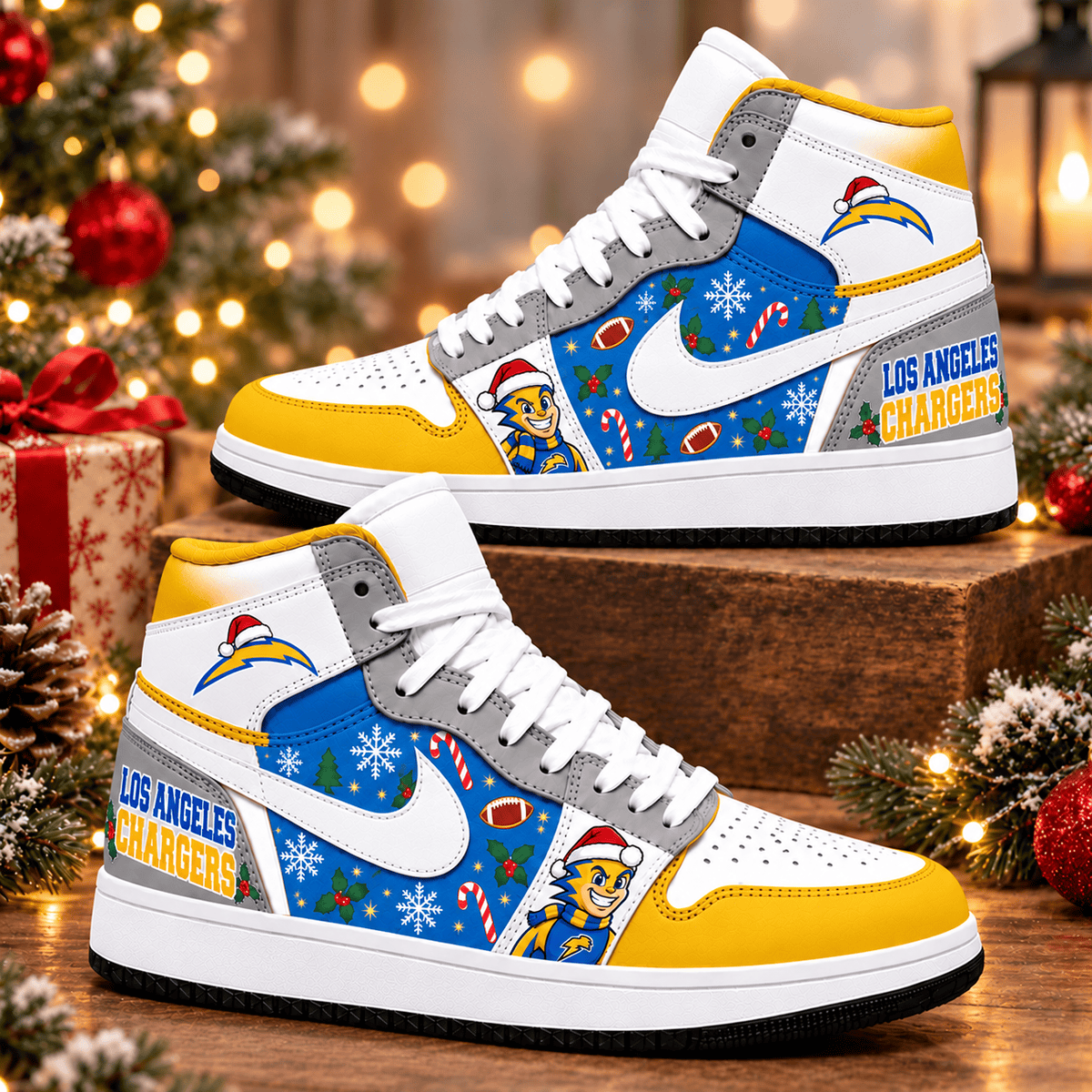 Los Angeles Chargers Premium Football AJ1 Shoes High – Holiday Fan Gift