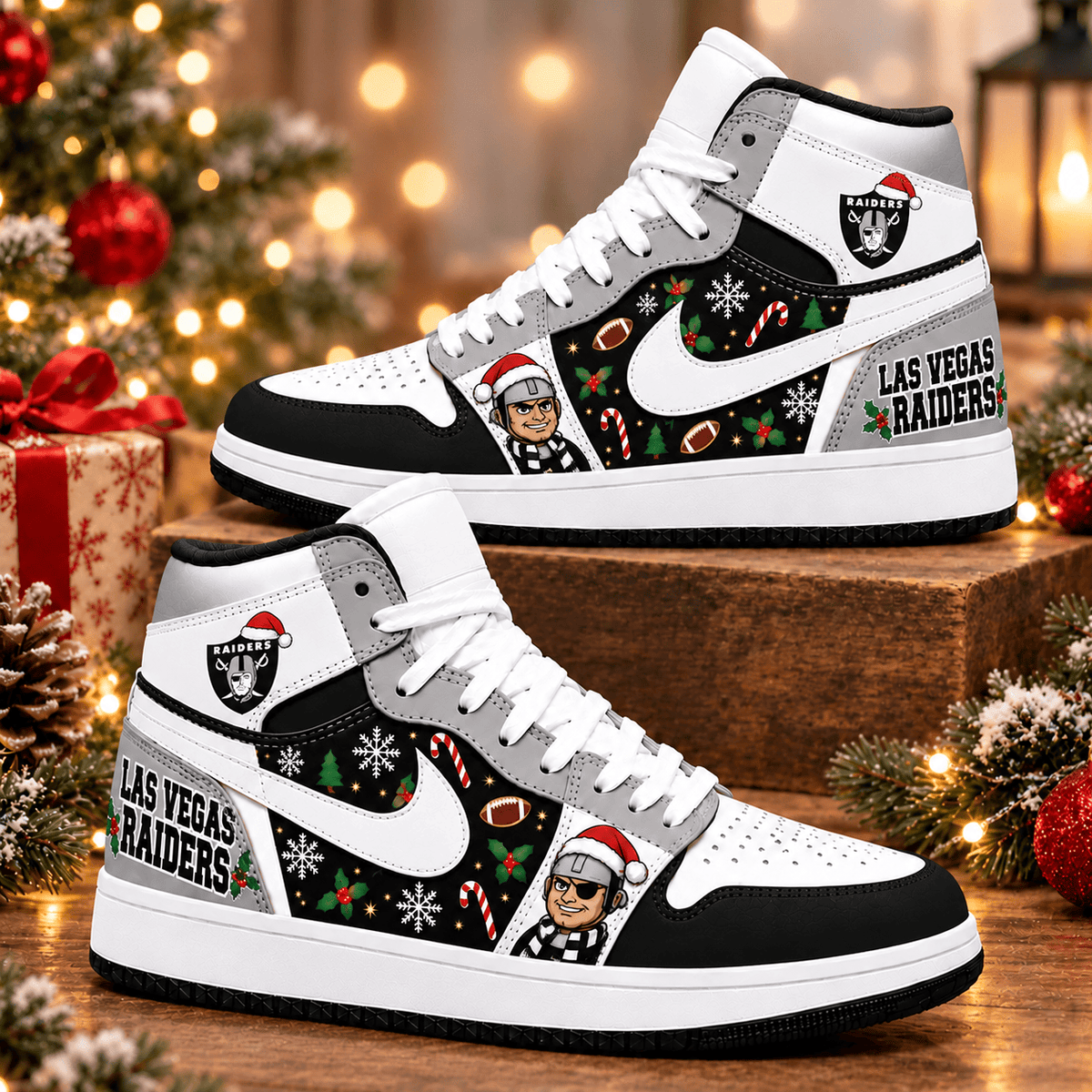 Las Vegas Raiders Premium Football AJ1 Shoes High – Holiday Fan Gift