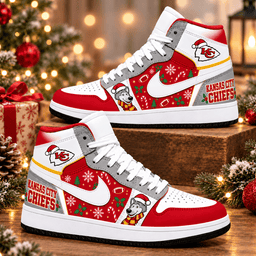 Kansas City Chiefs Premium Football AJ1 Shoes High – Holiday Fan Gift