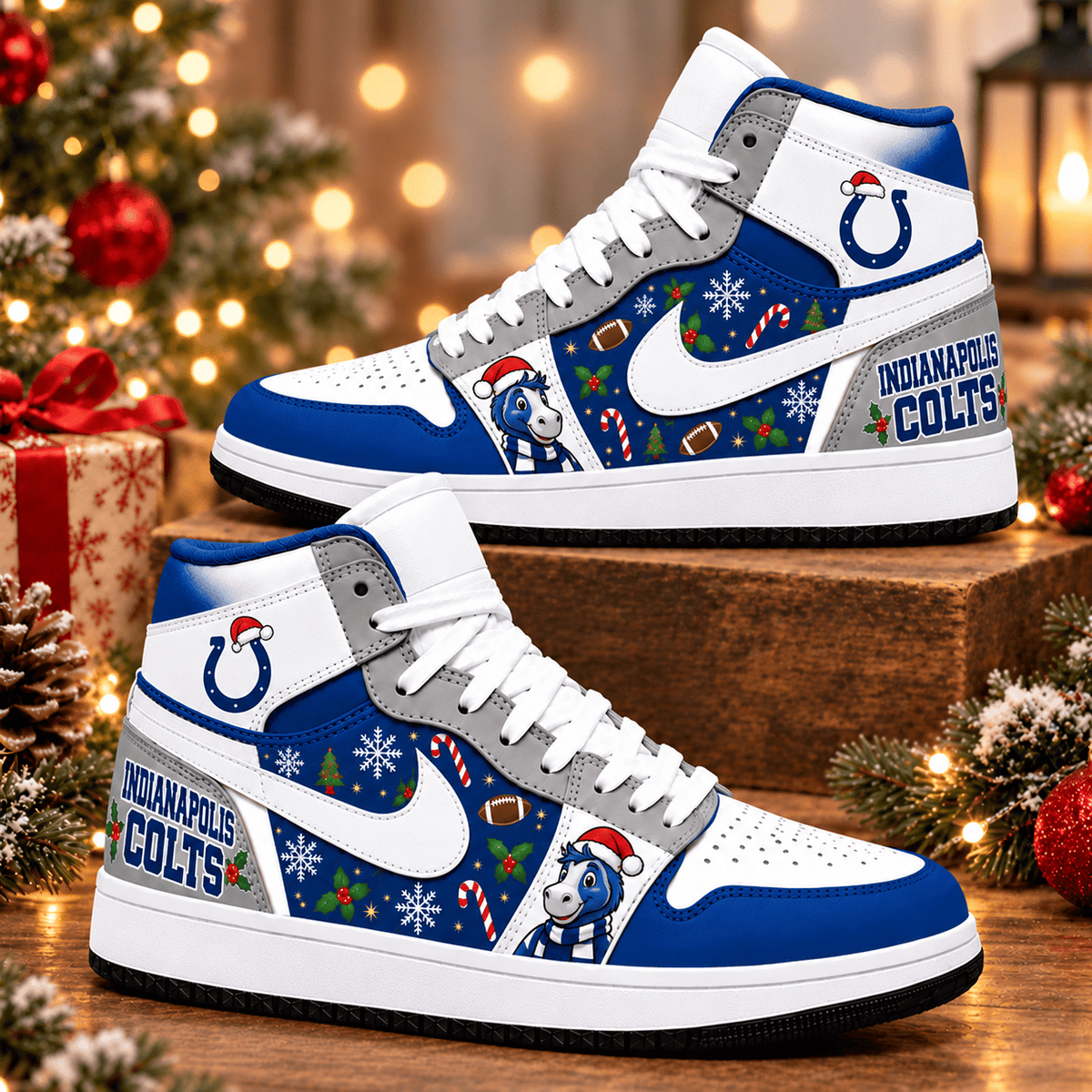 Indianapolis Colts Premium Football AJ1 Shoes High – Holiday Fan Gift