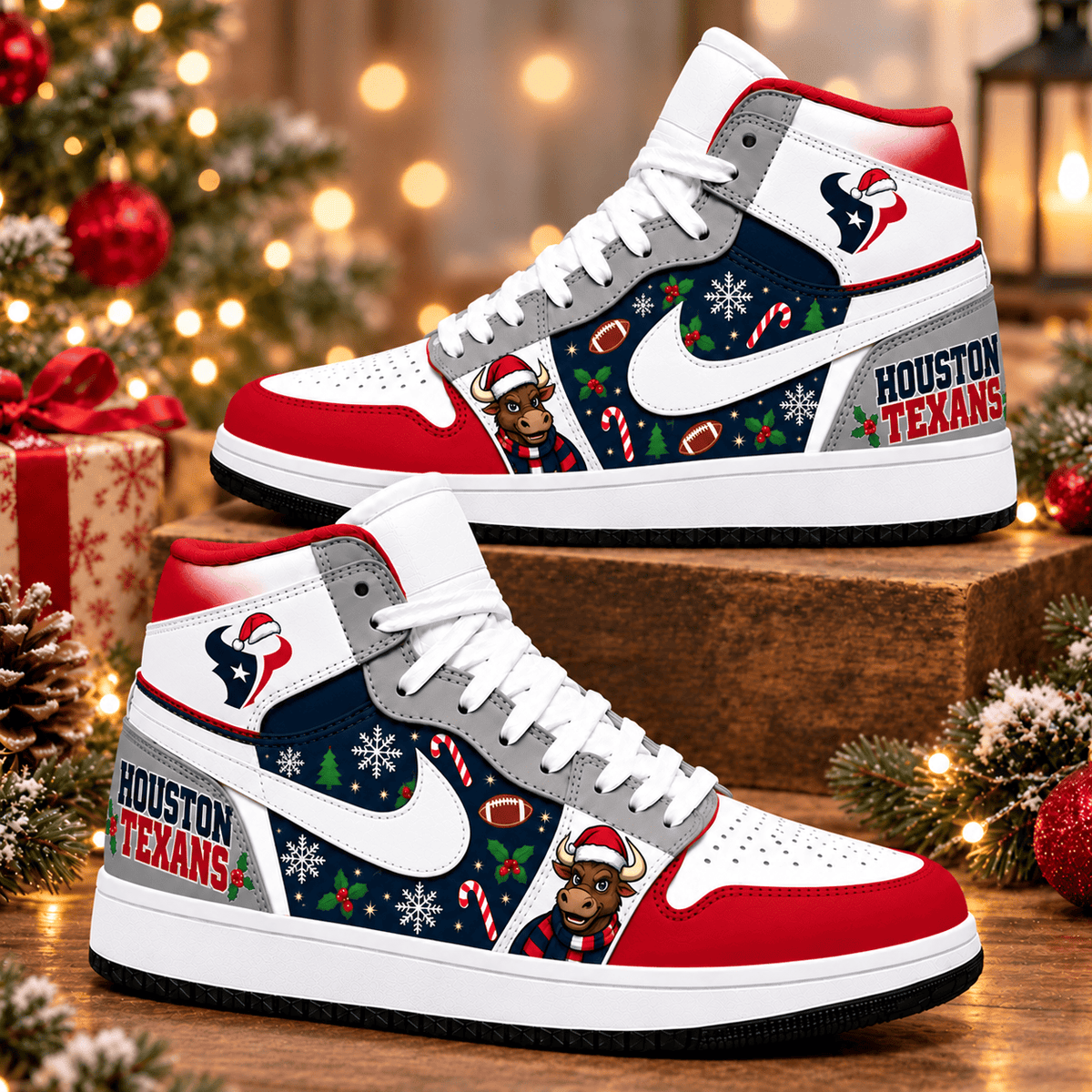 Houston Texans Premium Football AJ1 Shoes High – Holiday Fan Gift