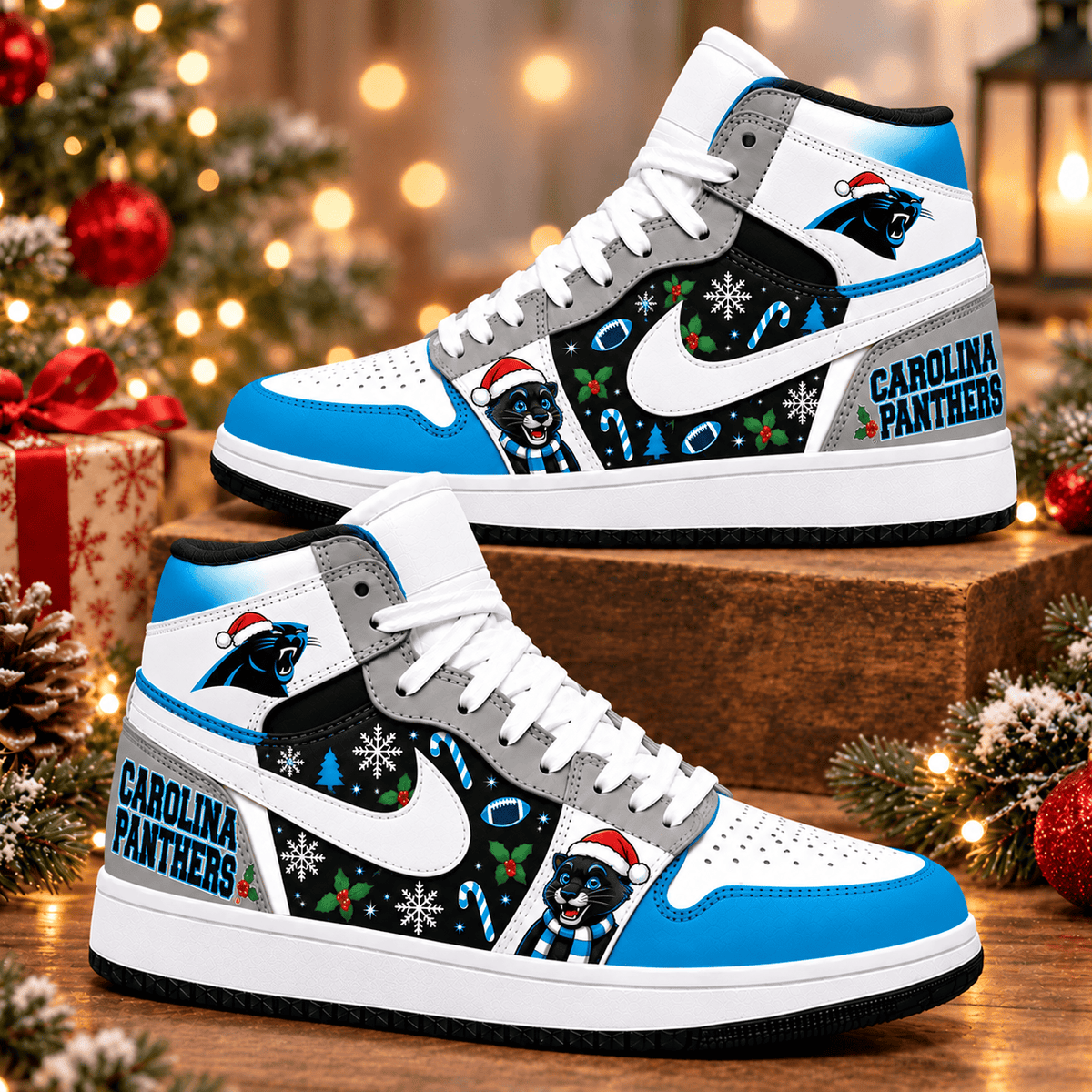 Carolina Panthers Premium Football AJ1 Shoes High – Holiday Fan Gift