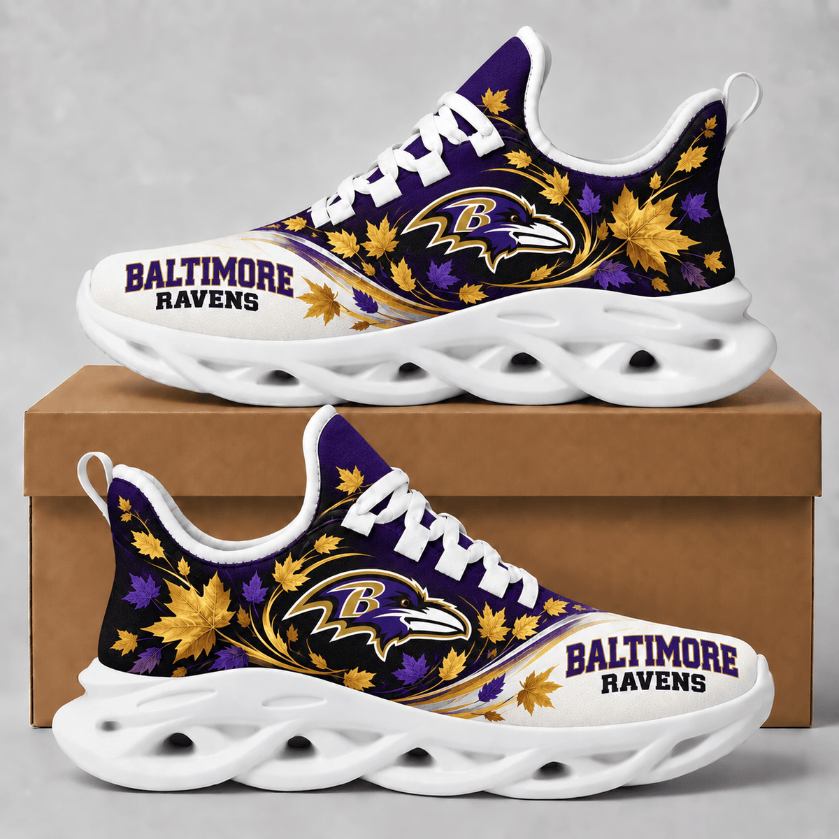 Baltimore Ravens Fall Maple Leaves Chunky Sneakers – Autumn Edition