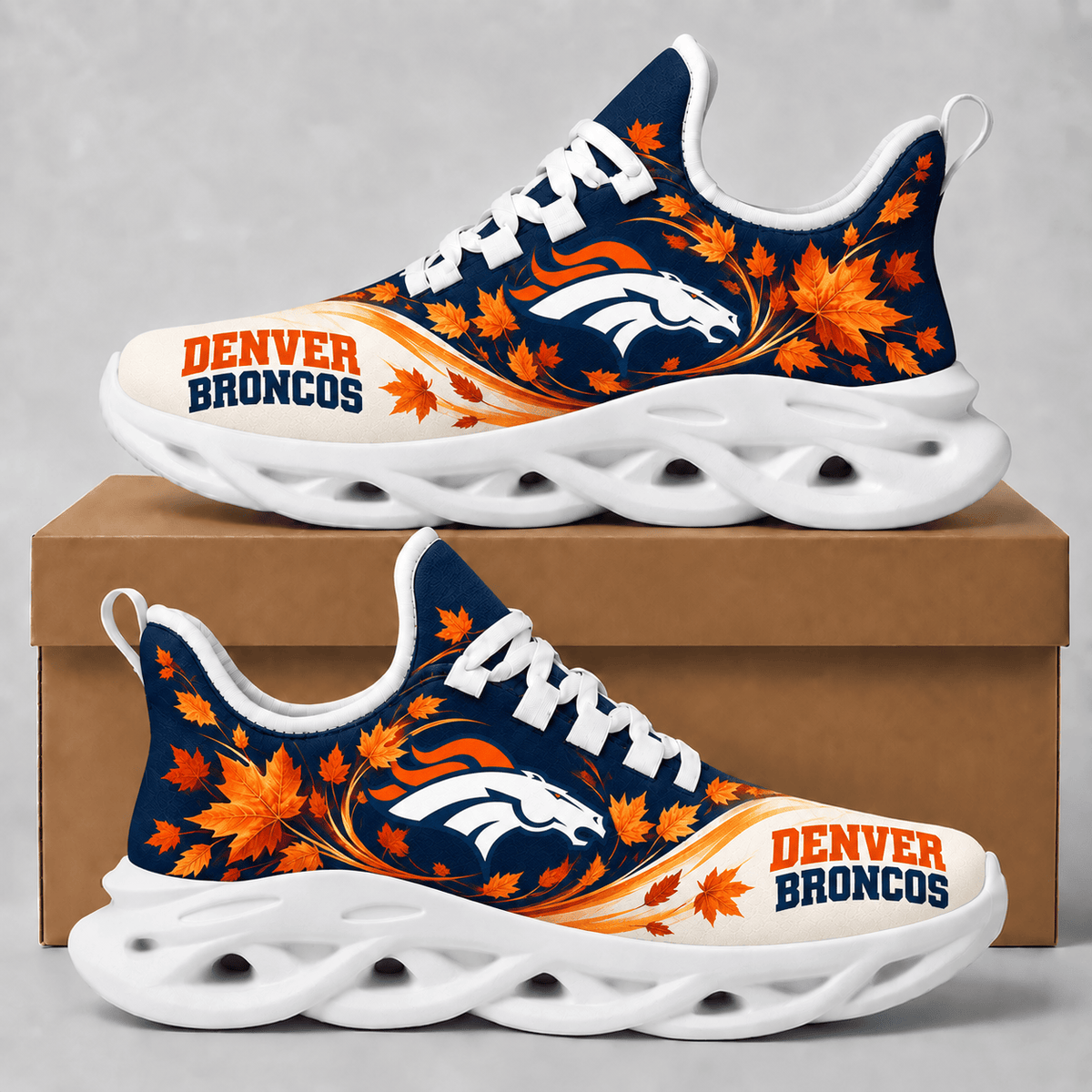 Denver Broncos Fall Maple Leaves Chunky Sneakers – Autumn Edition