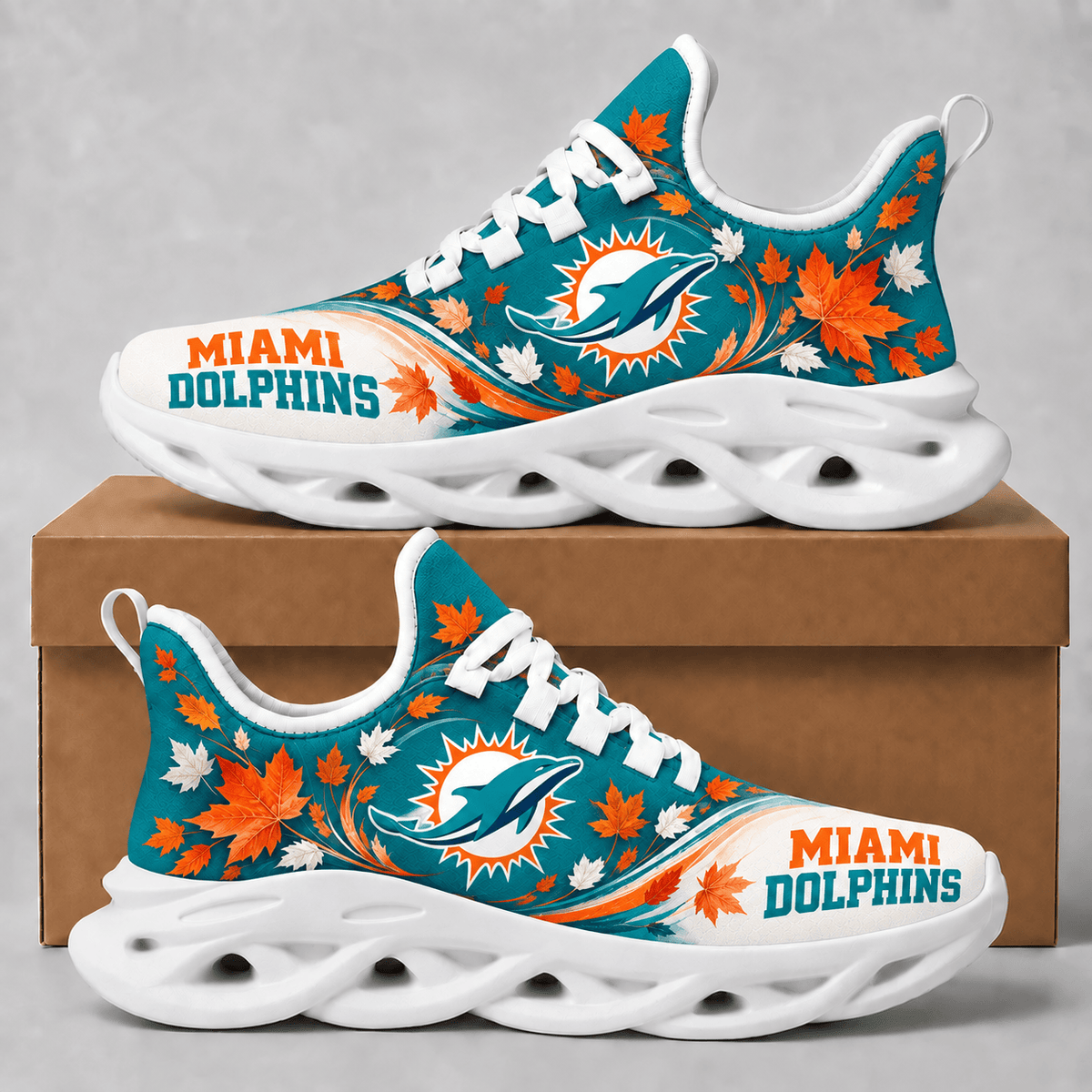 Miami Dolphins Fall Maple Leaves Chunky Sneakers – Autumn Edition