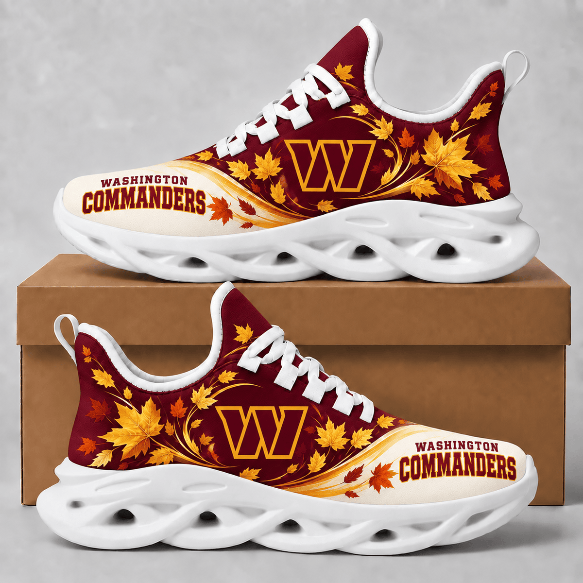 Washington Commanders Fall Maple Leaves Chunky Sneakers – Autumn Edition