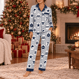 Dallas Cowboys Premium Christmas Long Sleeve Button Up Pajamas Set