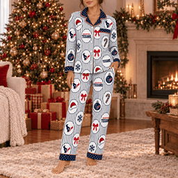 Houston Texans Premium Christmas Long Sleeve Button Up Pajamas Set