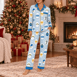 Los Angeles Chargers Premium Christmas Long Sleeve Button Up Pajamas Set