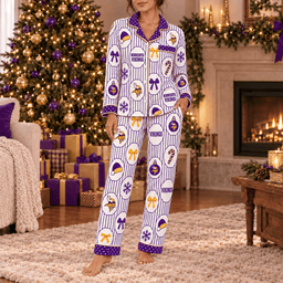 Minnesota Vikings Premium Christmas Long Sleeve Button Up Pajamas Set