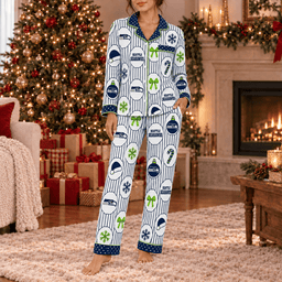 Seattle Seahawks Premium Christmas Long Sleeve Button Up Pajamas Set
