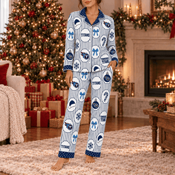 Tennessee Titans Premium Christmas Long Sleeve Button Up Pajamas Set