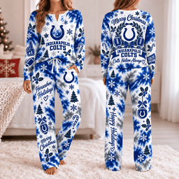 Indianapolis Colts Christmas Tie-Dye Long Sleeve Button Neck Shirt & Lounge Pants Set