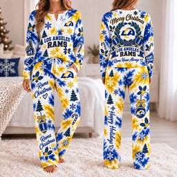 Los Angeles Rams Christmas Tie-Dye Long Sleeve Button Neck Shirt & Lounge Pants Set