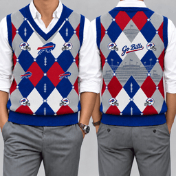 Buffalo Bills Team Argyle Football Fan V-Neck Sleeveless Knit Vest