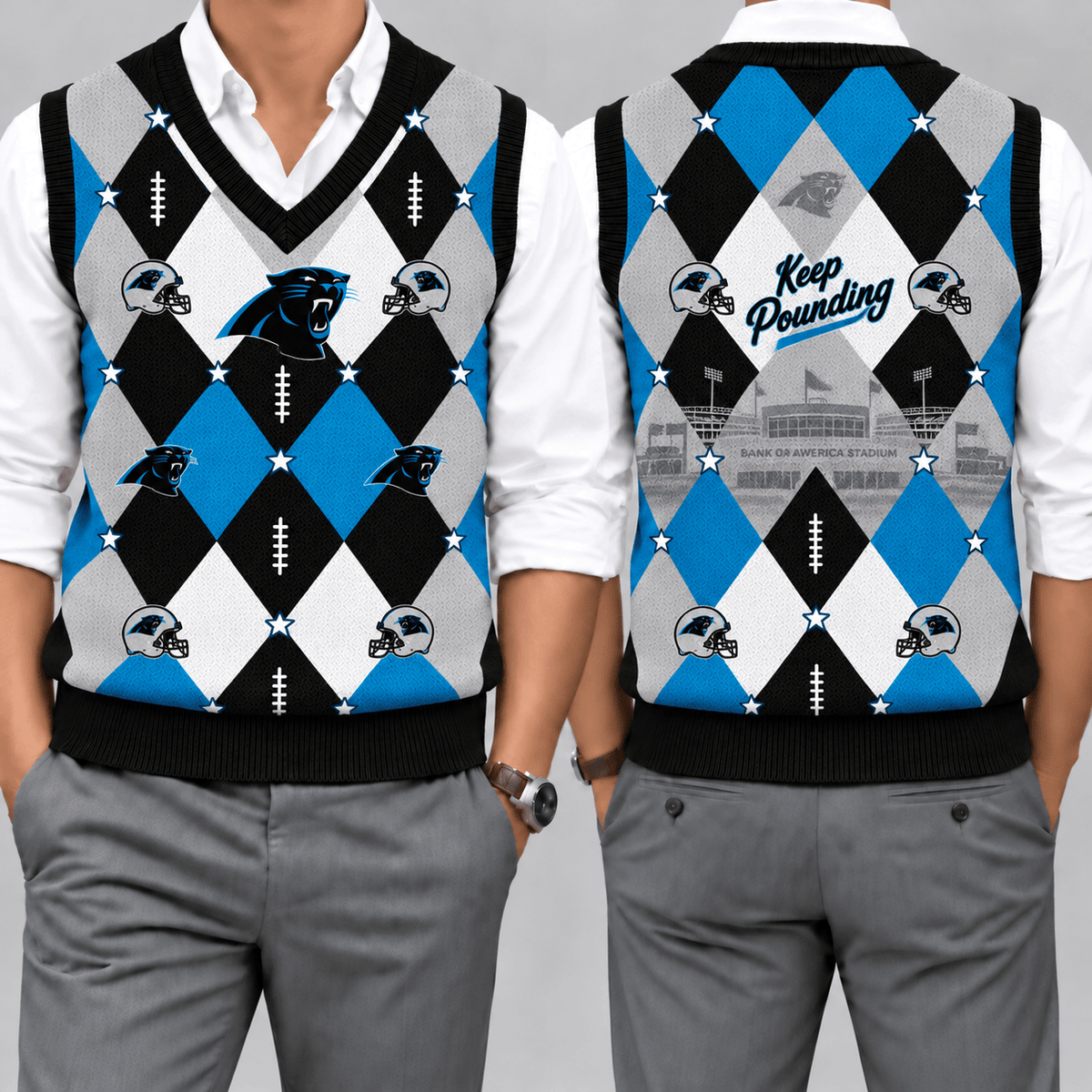 Carolina Panthers Team Argyle Football Fan V-Neck Sleeveless Knit Vest