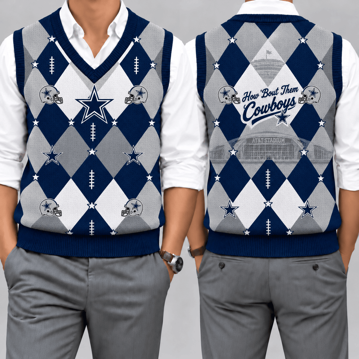 Dallas Cowboys Team Argyle Football Fan V-Neck Sleeveless Knit Vest