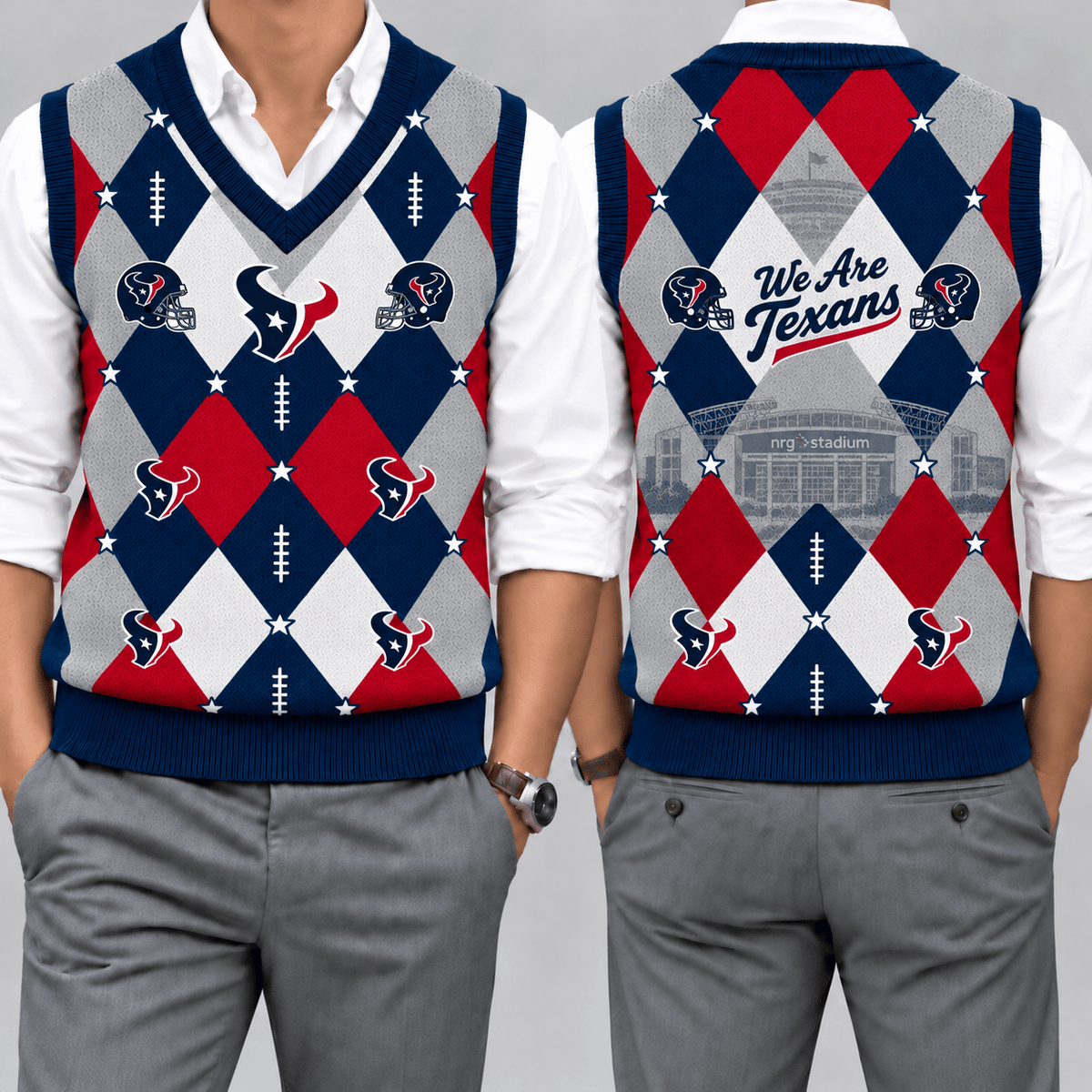 Houston Texans Team Argyle Football Fan V-Neck Sleeveless Knit Vest