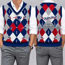 New England Patriots Team Argyle Football Fan V-Neck Sleeveless Knit Vest