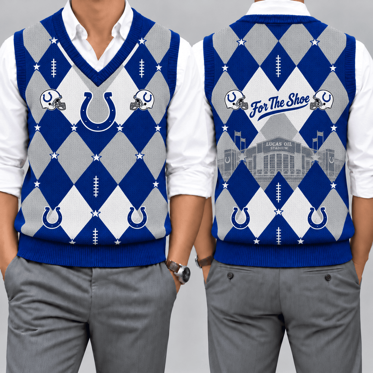 Indianapolis Colts Team Argyle Football Fan V-Neck Sleeveless Knit Vest