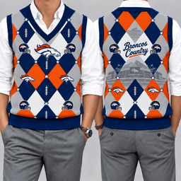 Denver Broncos Team Argyle Football Fan V-Neck Sleeveless Knit Vest