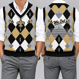 New Orleans Saints Team Argyle Football Fan V-Neck Sleeveless Knit Vest