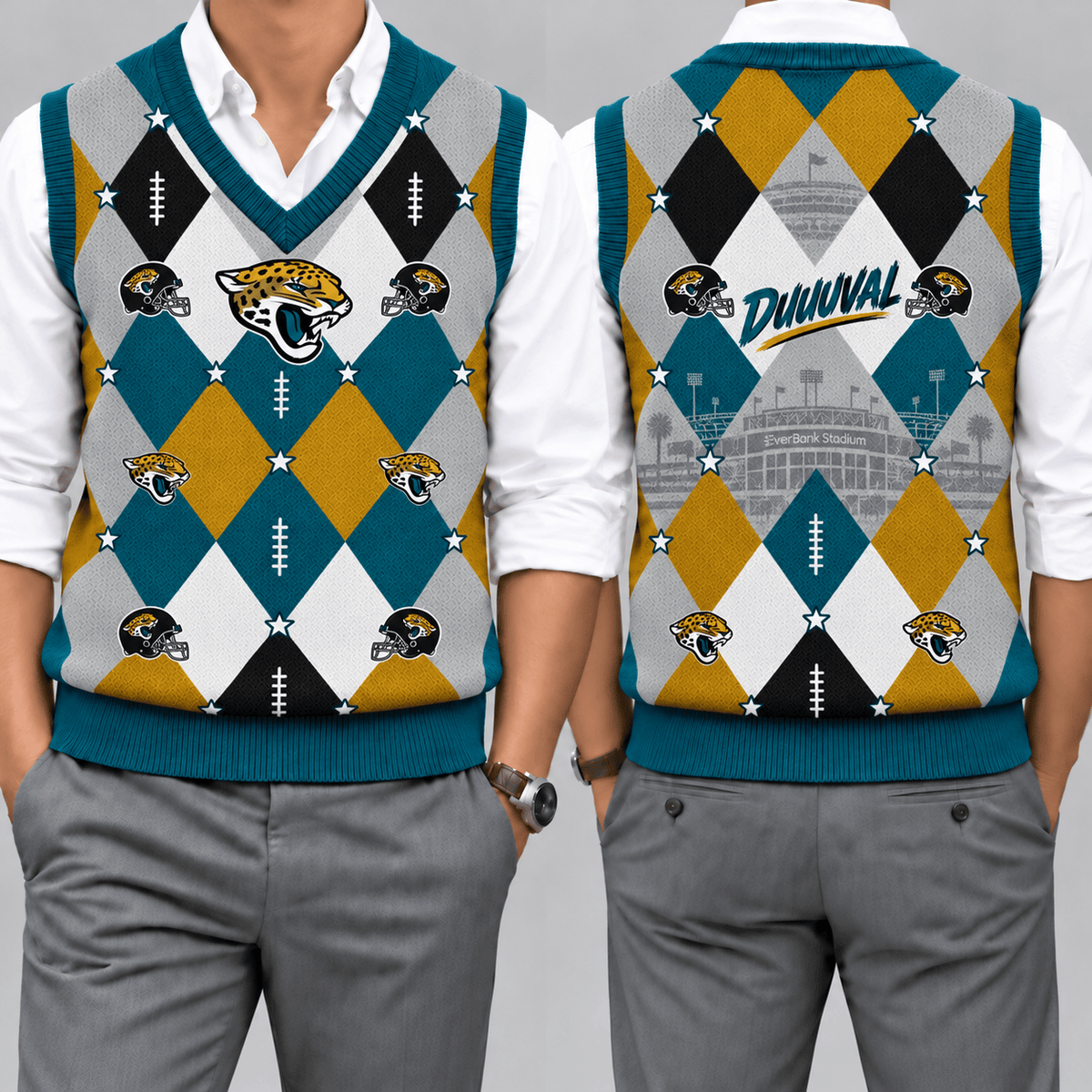 Jacksonville Jaguars Team Argyle Football Fan V-Neck Sleeveless Knit Vest