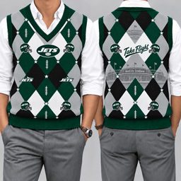 New York Jets Team Argyle Football Fan V-Neck Sleeveless Knit Vest