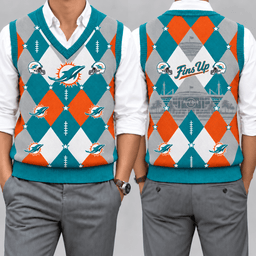 Miami Dolphins Team Argyle Football Fan V-Neck Sleeveless Knit Vest