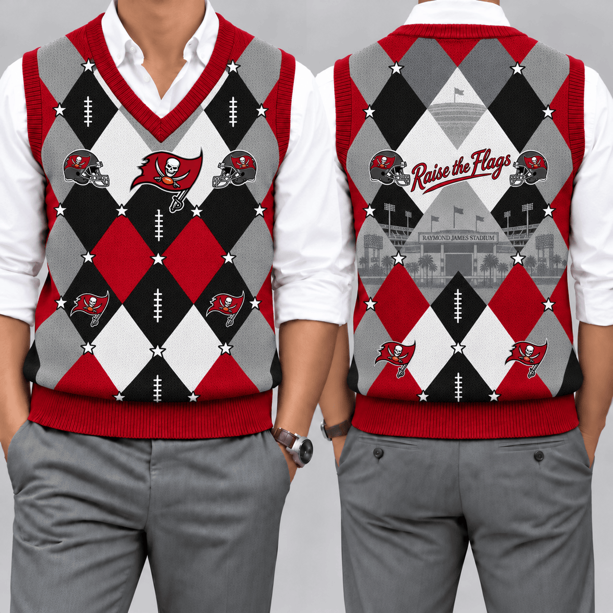 Tampa Bay Buccaneers Team Argyle Football Fan V-Neck Sleeveless Knit Vest