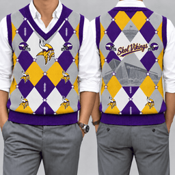 Minnesota Vikings Team Argyle Football Fan V-Neck Sleeveless Knit Vest