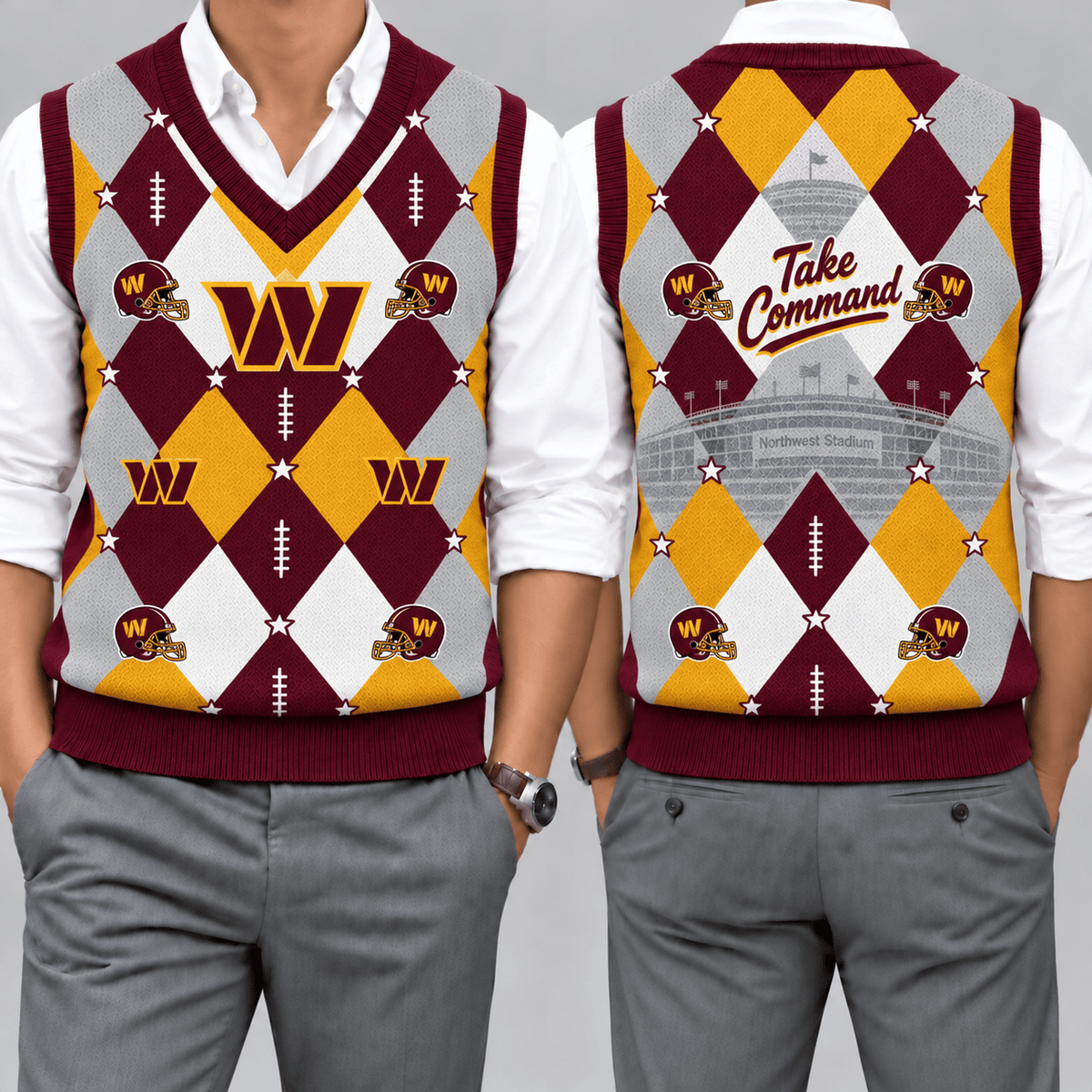 Washington Commanders Team Argyle Football Fan V-Neck Sleeveless Knit Vest