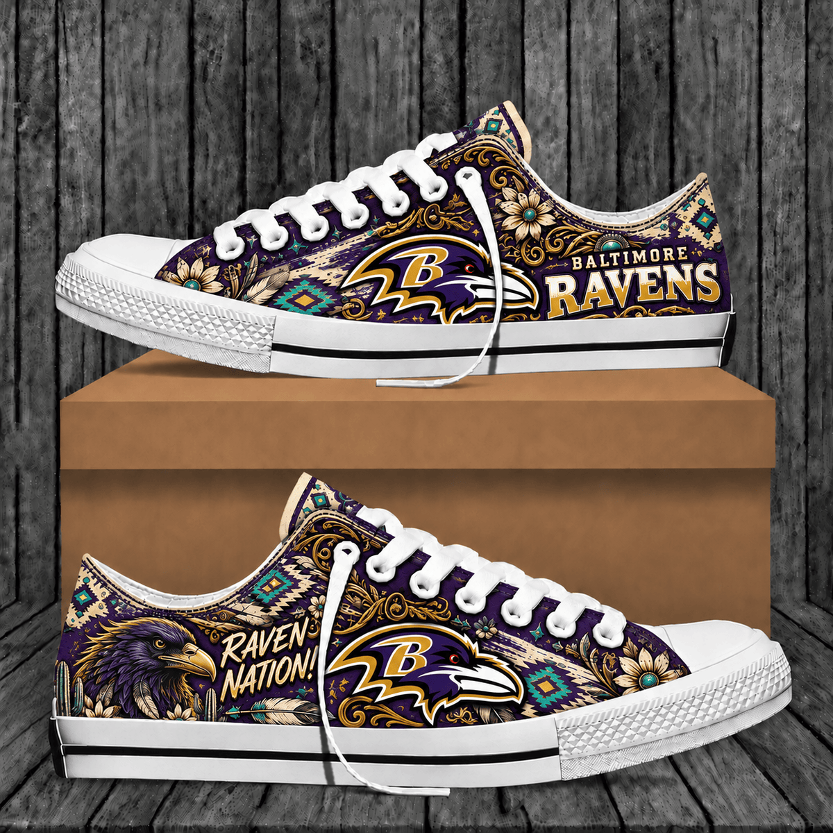 Baltimore Ravens Western Boho Low Top Shoes Limited Edition