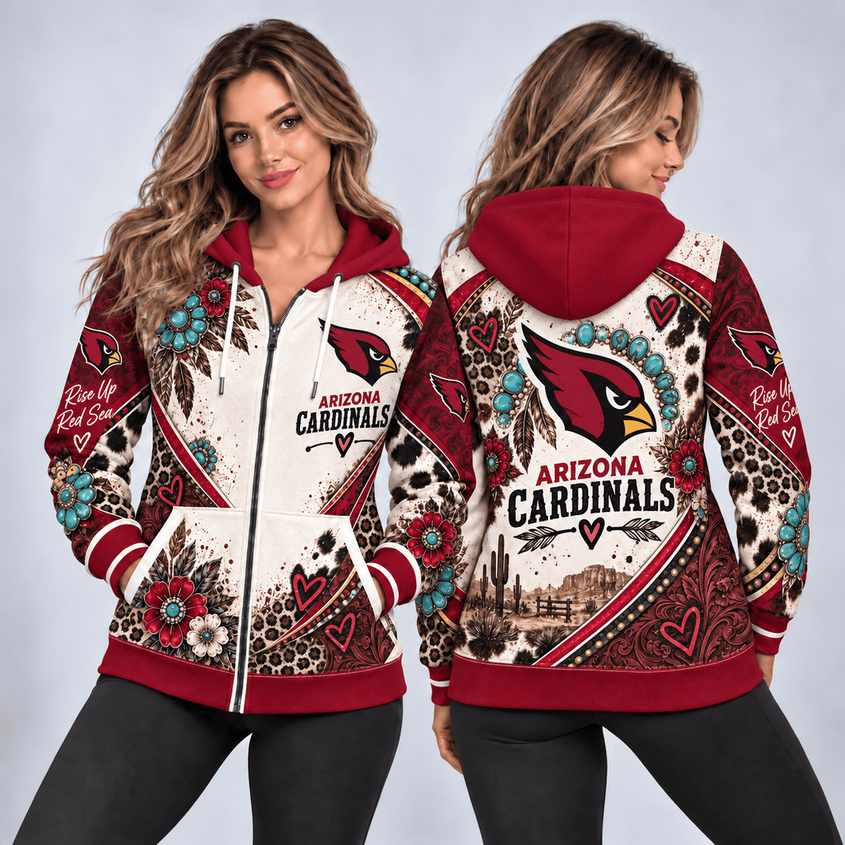 Arizona Cardinals Western Boho Zip Hoodie