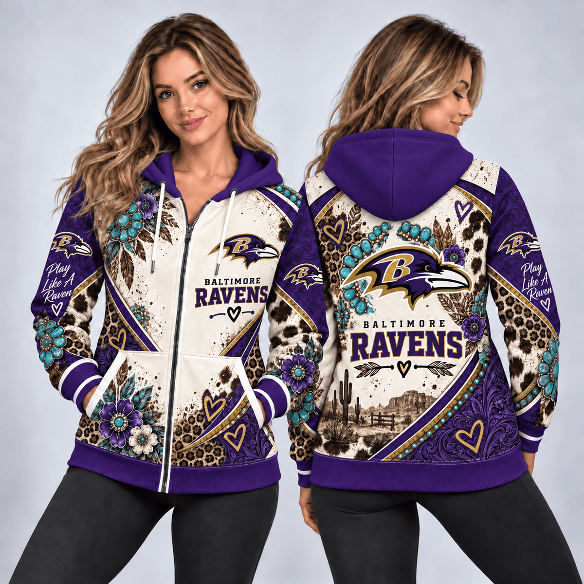 Baltimore Ravens Western Boho Zip Hoodie